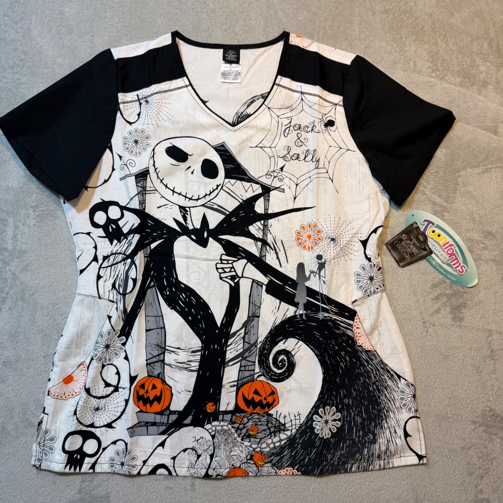Nightmare Before Christmas Scrub Top Jack Sally Tooniforms Tf630 Black White M